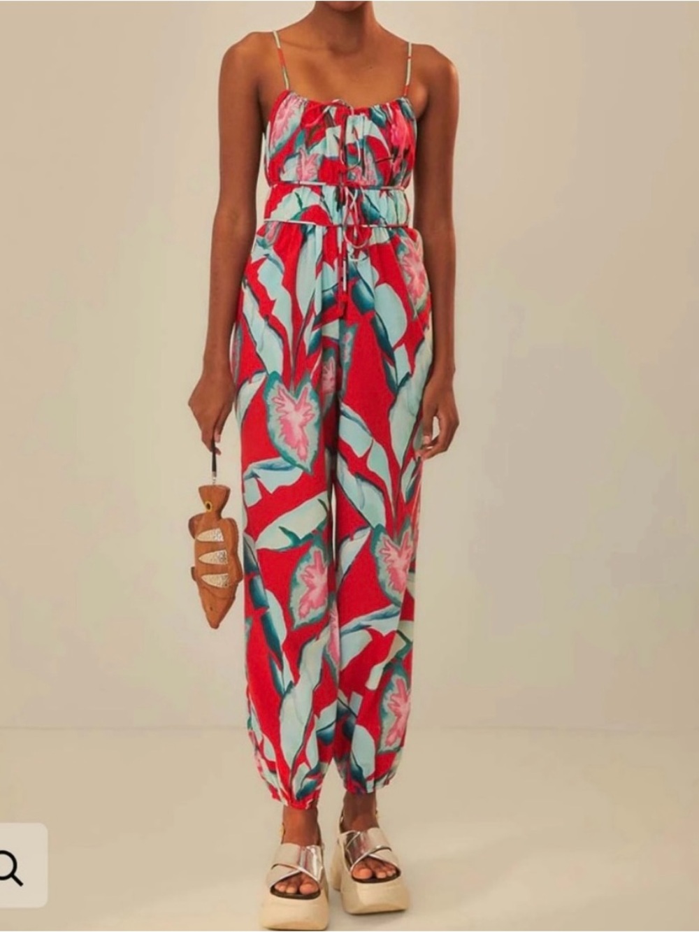 FARM Rio Red Summer Foliage Organic Cotton Jumpsuit - NWT